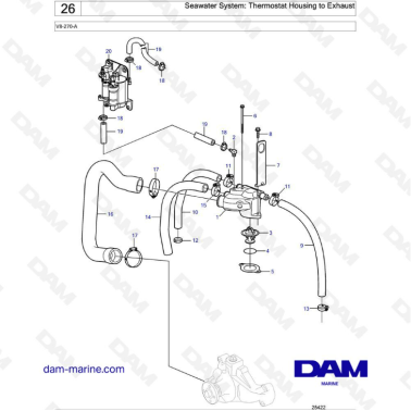 Volvo Penta V8-270 - Seawater system : thermostat housing to exhaust