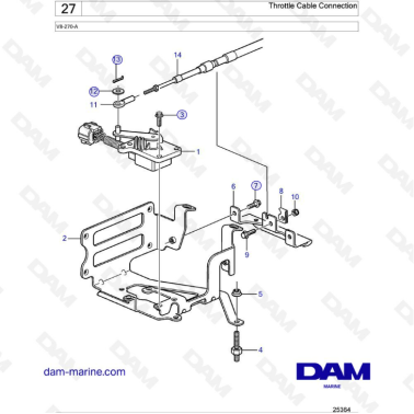 Volvo Penta V8-270 - Throttle cable connection