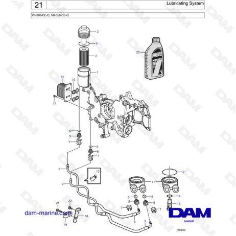 Volvo Penta V8-300 - Sistema de lubricación
