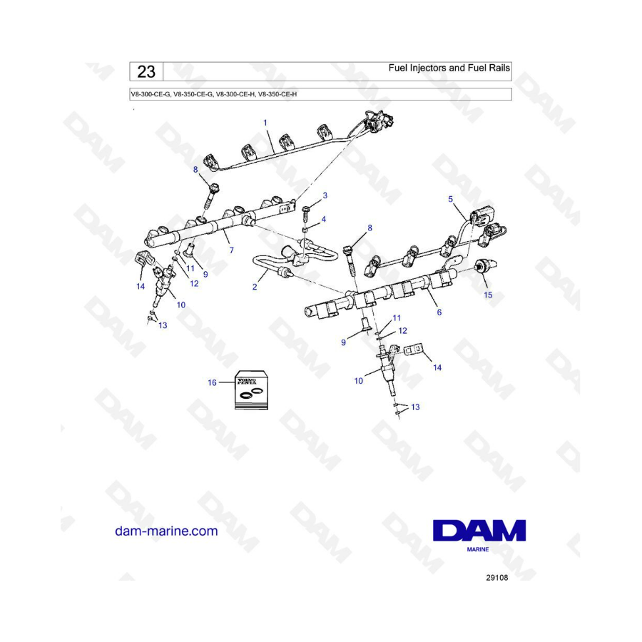 Volvo Penta V8-300 - Inyectores de combustible y conductos de combustible