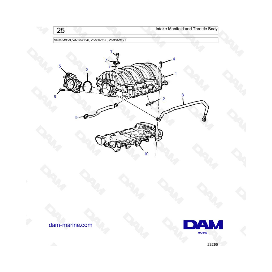 Volvo Penta V8-300 - Colector de admisión y cuerpo del acelerador