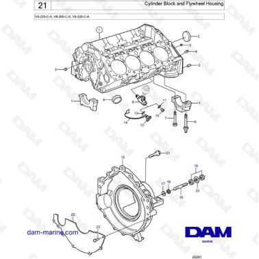 Volvo Penta V8-225 - Cylinder block & flywheel housing