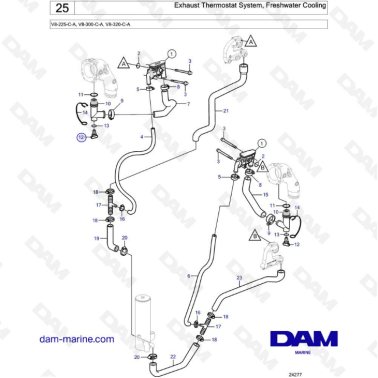 Volvo Penta V8-225 - Exhaust thermostat system, freshwater cooling