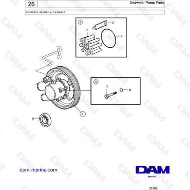 Volvo Penta V8-225 - Seawater pump parts