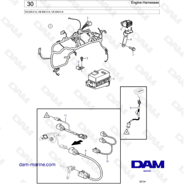 Volvo Penta V8-225 - Engine harnesses