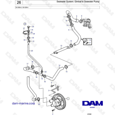 Volvo Penta V8-320 - Seawater system : gimbal to seawater pump