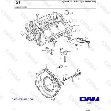 Volvo Penta V6-200 - Cylinder block & flywheel housing