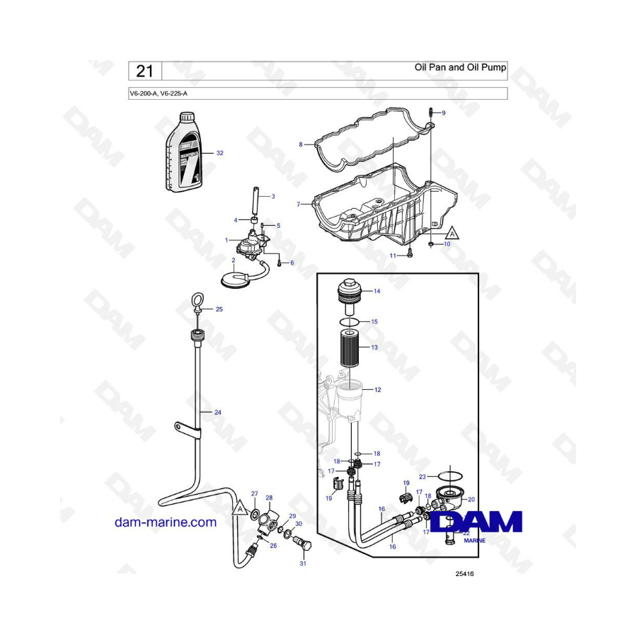 Volvo Penta V6-200 - Oil pan & oil pump 