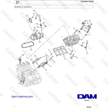 Volvo Penta V6-240 / V6-280 - Cylinder head