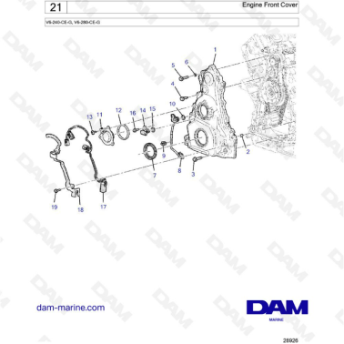 Volvo Penta V6-240 / V6-280 - Engine front cover
