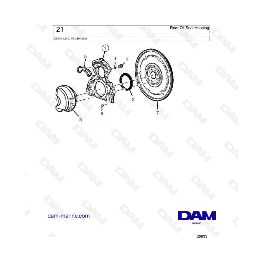 Volvo Penta V6-240 / V6-280 - Carcasa del sello de aceite trasero
