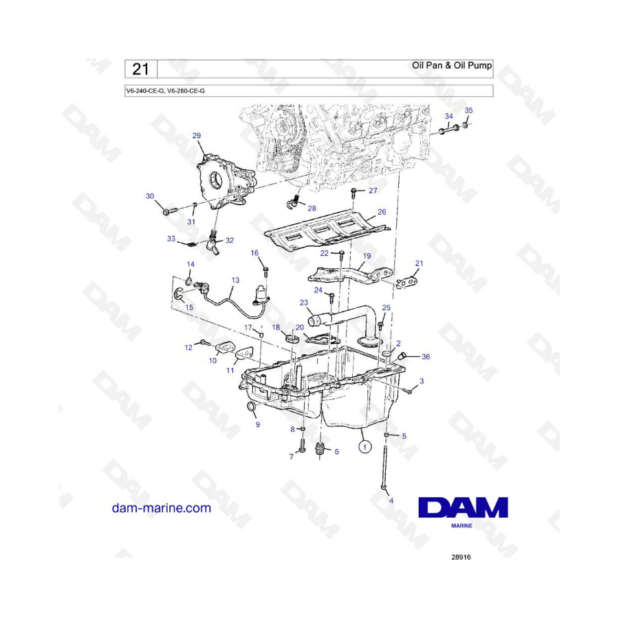 Volvo Penta V6-240 / V6-280 - Oil pan & Oil pump Volvo Penta V6-240 / V6-280 - Oil pan & Oil pump