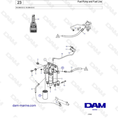 Volvo Penta V6-240 / V6-280 - Fuel pump & fuel line