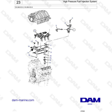 Volvo Penta V6-240 / V6-280 - High pressure fuel injection system