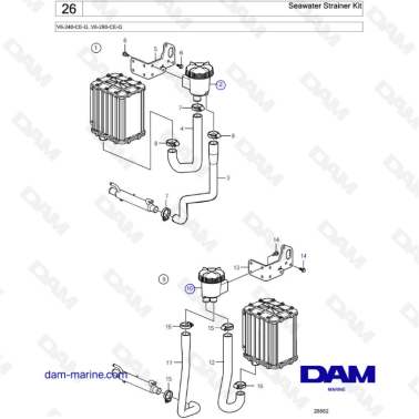 Volvo Penta V6-240 / V6-280 - Seawater strainer kit