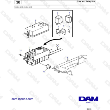 Volvo Penta V6-240 & V6-280 - Fuse & Relay box