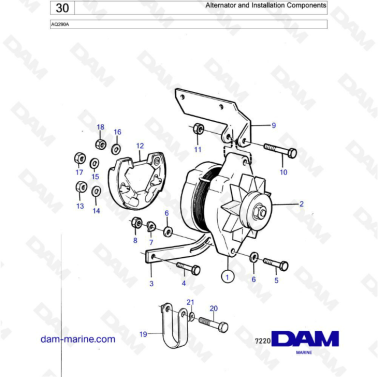 Volvo Penta AQ290A - Alternator & installation components
