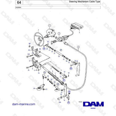 Volvo Penta AQ290A - Steering mechanism cable type
