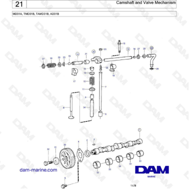 Volvo Penta MD31 / TMD31 / TAMD31 / AD31 - Camshaft & Valve mechanism