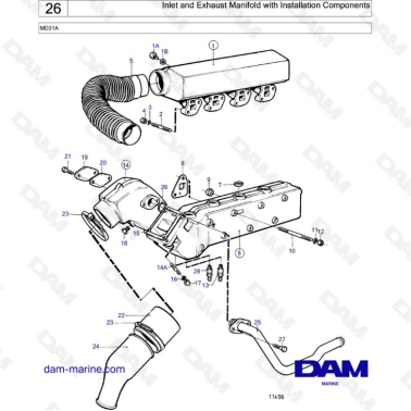 Volvo Penta MD31 - Inlet & exhaust manifold with installation components