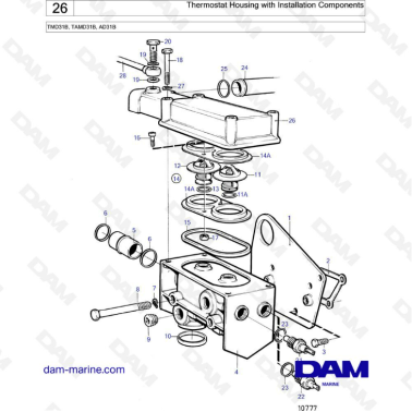 Volvo Penta AD31 / TMD31 / TAMD31 - Thermostat housing with installation components