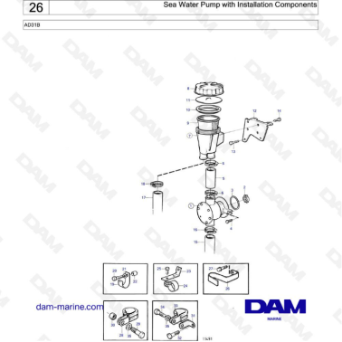 Volvo Penta AD31 - Sea water pump with installation components