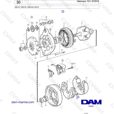 Volvo Penta AD31 / TMD31 / TAMD31 / MD31 - Alternator 12V