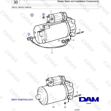 Volvo Penta TMD31 / TAMD31 / MD31 - Starter motor and installation components