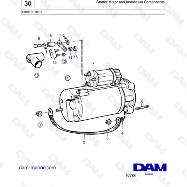Volvo Penta TAMD31 / AD31B - Starter motor & installation components