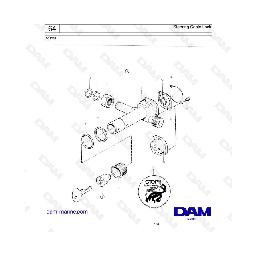 Volvo Penta AQ125 - Steering cable lock Volvo Penta AQ125 - Steering cable lock