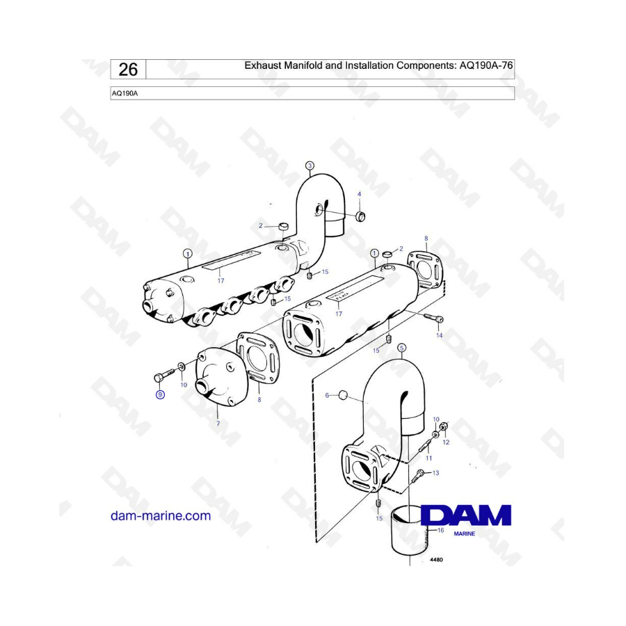 Volvo Penta AQ190 - Exhaust manifold & installation components