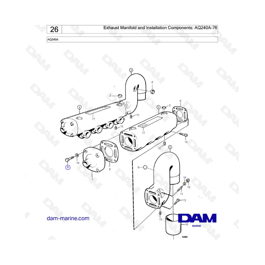Volvo Penta AQ240 - Exhaust manifold & installation components