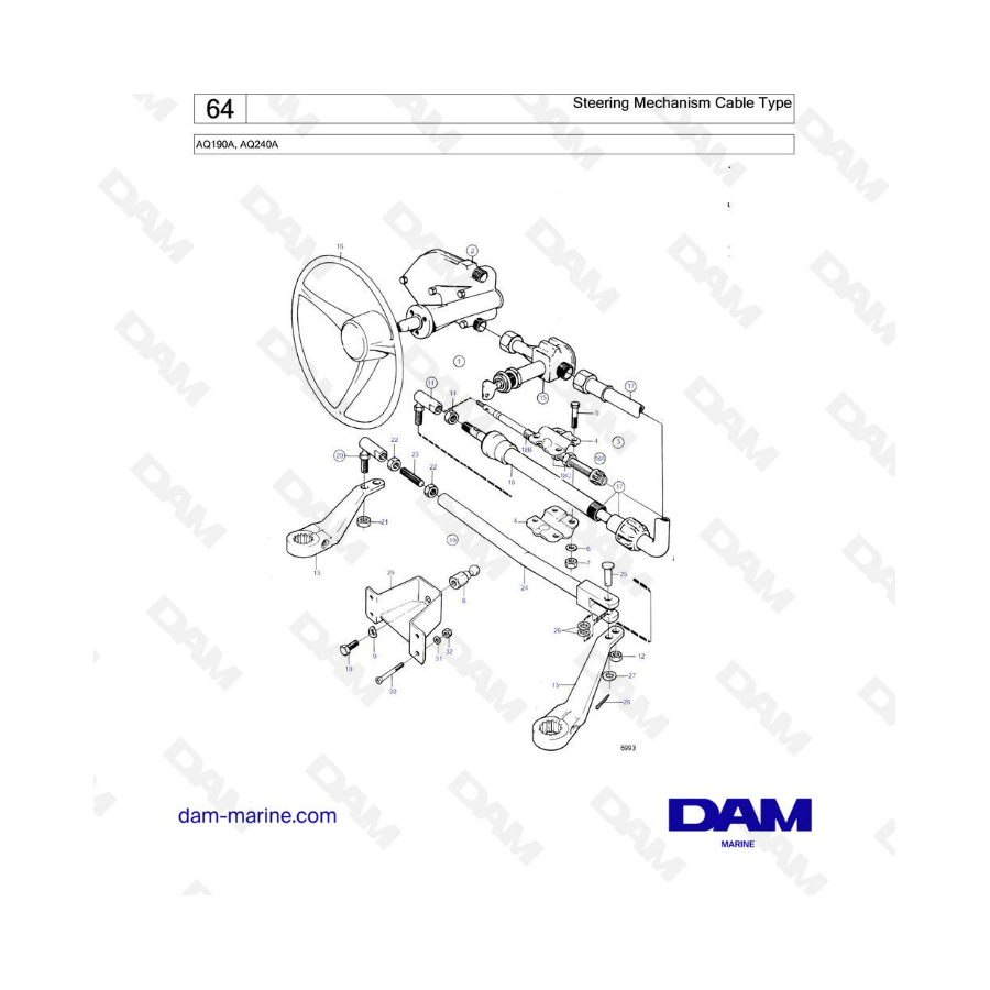 Volvo Penta AQ190 / AQ240 - Tipo de cable del mecanismo de dirección