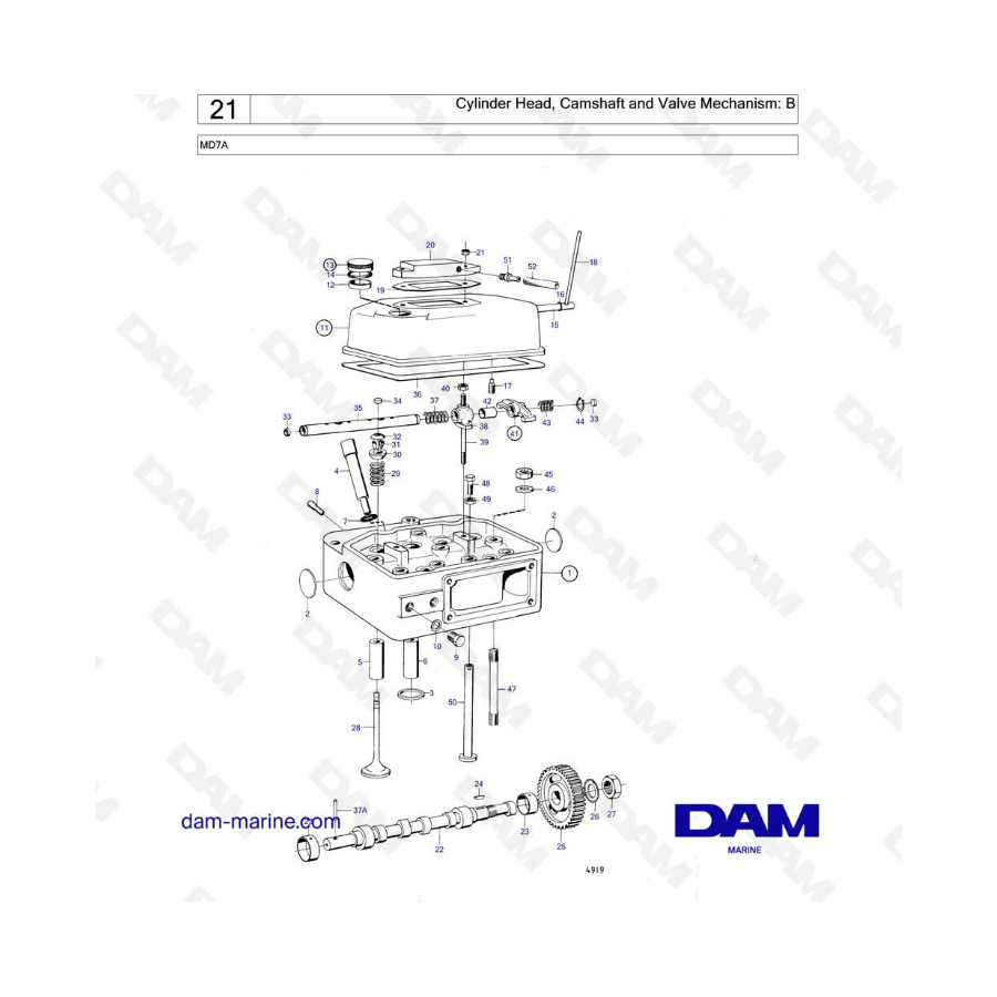 Volvo Penta MD7 - Cylinder head, camshaft & valve mechanism