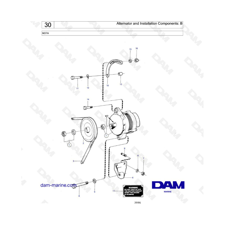 Volvo Penta MD7 - Alternador y componentes de instalación