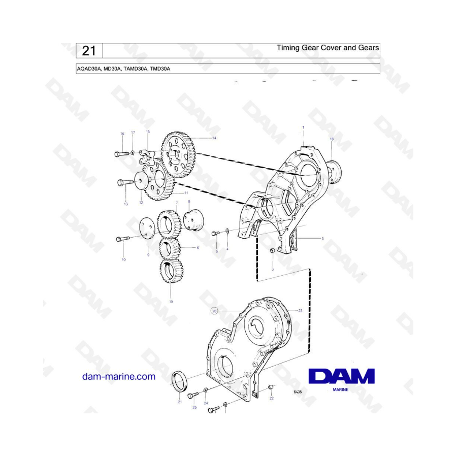 Volvo Penta AQAD30A / MD30A / TAMD30A / TMD30A - Tapa de distribución y engranajes