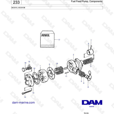 Volvo Penta MD2010 - Fuel feed pump, components