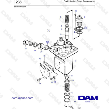 Volvo Penta MD2010 - Fuel injection pump, components
