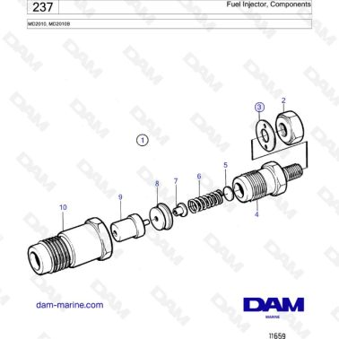 Volvo Penta MD2010 - Fuel injector, components