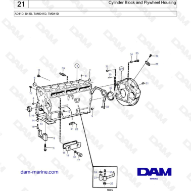 Volvo Penta AD41D / D41D/ TAMD41D / TMD41D - Cylinder block & flywheel housing