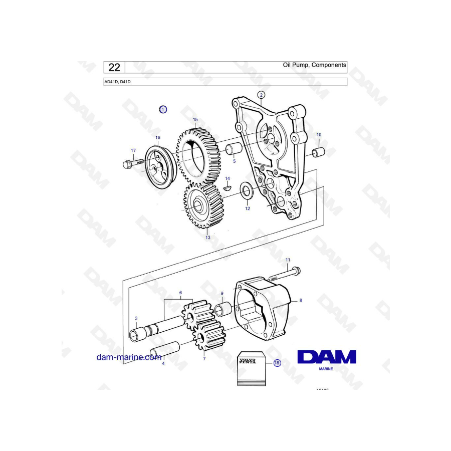 Volvo Penta AD41D / D41D - Bomba de aceite, componentes