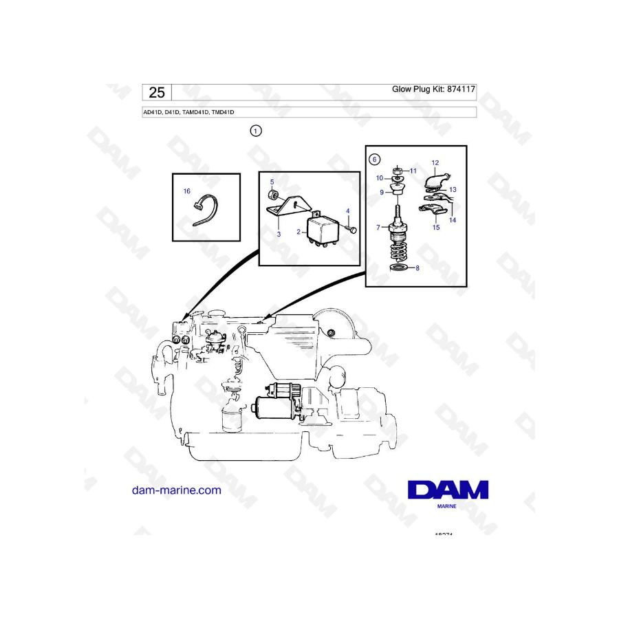 Volvo Penta AD41D / D41D / TAMD41D / TMD41D - Glow plug kit