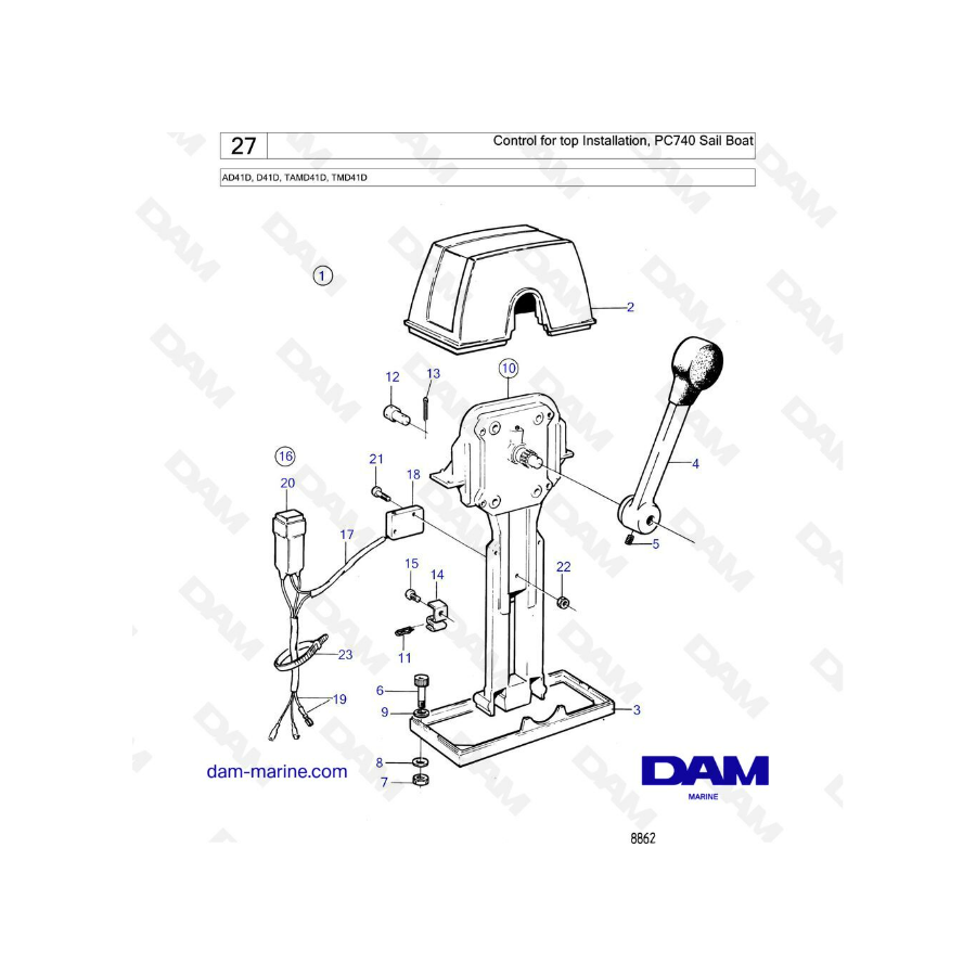  Volvo Penta AD41D / D41D / TAMD41D / TMD41D - Control for top installation, sail boat
