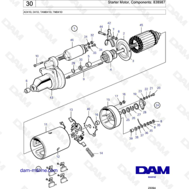 Volvo Penta AD41D / D41D / TAMD41D / TMD41D - Starter motor components