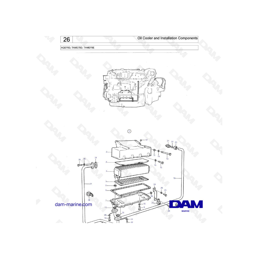 Volvo Penta TAMMD70D / TAMD70E - Oil Cooler end Installation Components