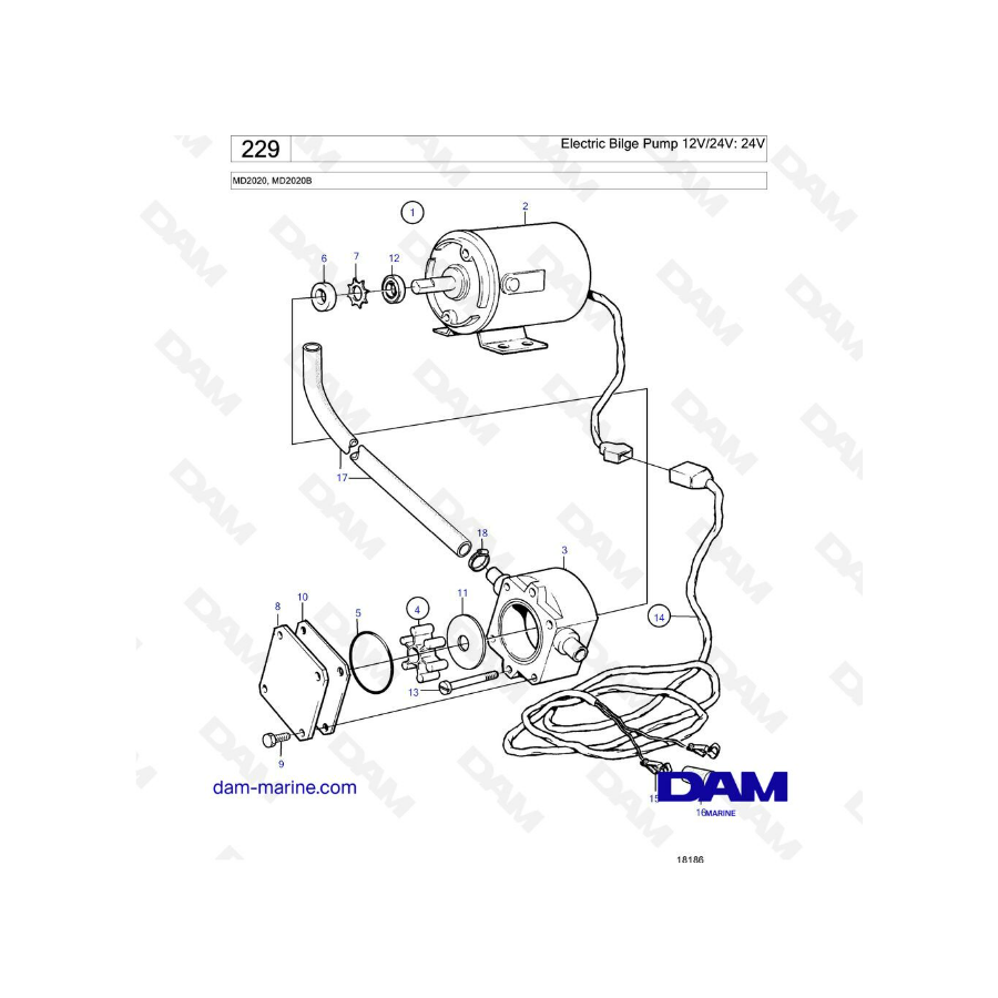 Volvo Penta MD2020B - Electric bilge pump, 12V/24V