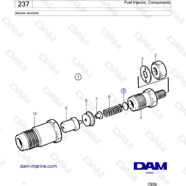 Volvo Penta MD2020B - Fuel injector components