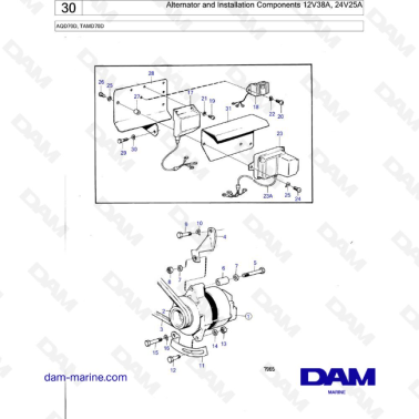 Volvo Penta TAMD70D - Alternator and Installation Components 12V38A, 24V25A