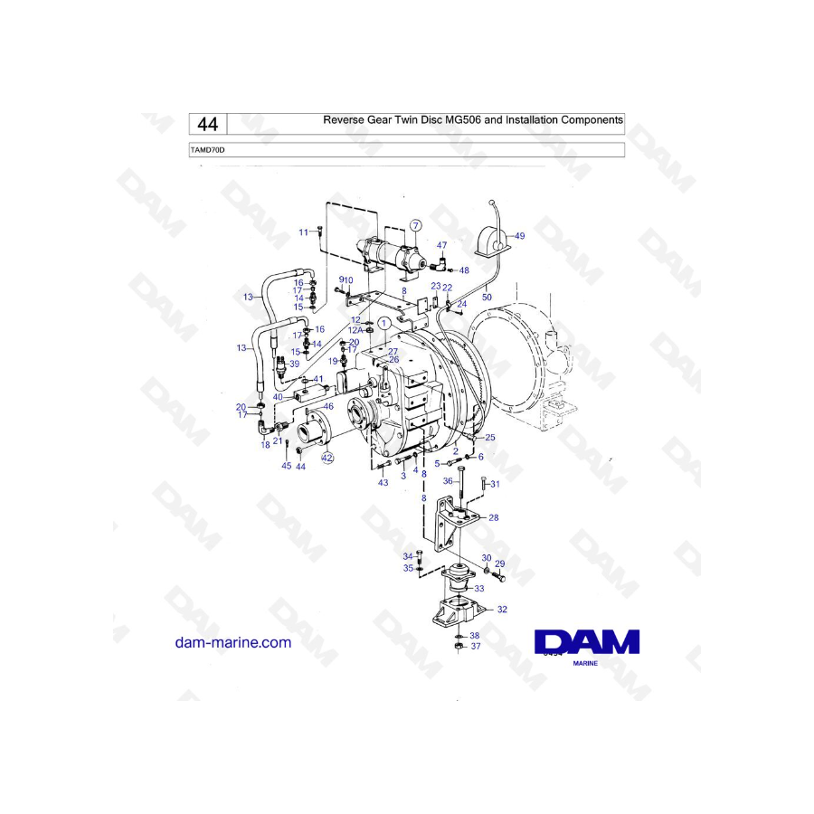 Volvo Penta TAMD70D Reverse Gear Twin Disc MG506 y componentes de instalación