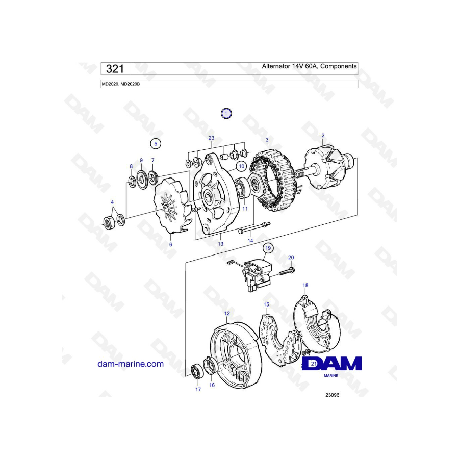 Volvo Penta MD2020B - Alternator 12V 60A 